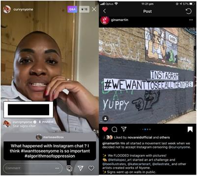 Algorithmic agency and “fighting back” against discriminatory Instagram content moderation: #IWantToSeeNyome